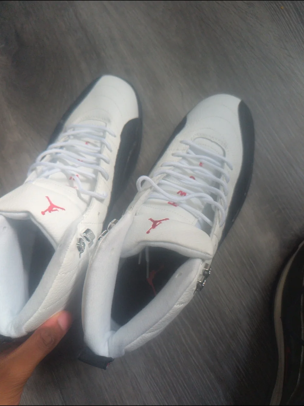 Jordan Men’s White Sneakers with Black Panels and Red Jumpman